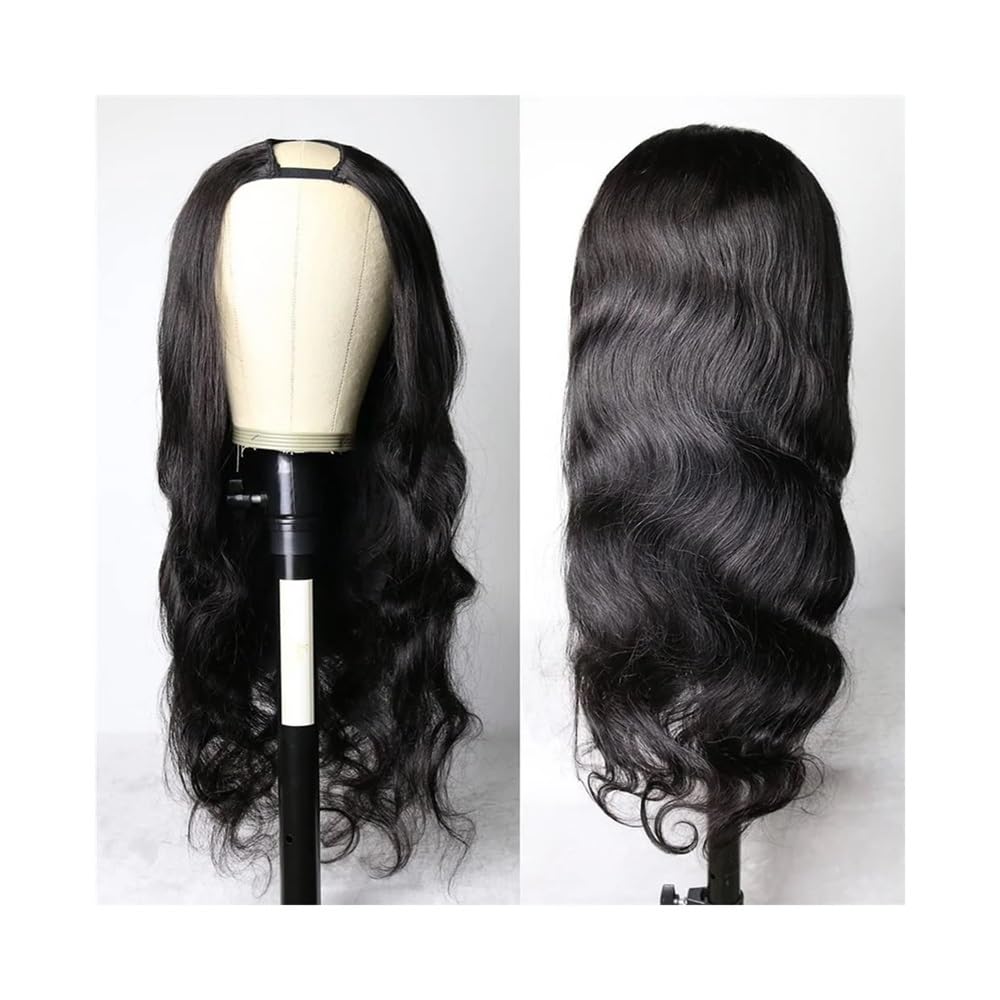 Parrucca con parte a U, parrucca con capelli umani ondulati for donne, capelli brasiliani Remy, senza colla, con clip in testa intera(28inch)