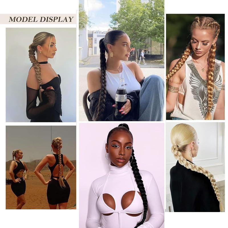 Image of 24 inch Heat Resistant Clip In Synthetic Straight Hair Extensions - Synthetic Hair Extension /Ponytail Long Braided Ponytail With Elastic Hair Ties Synthetic Hair Extensions (Style 13)