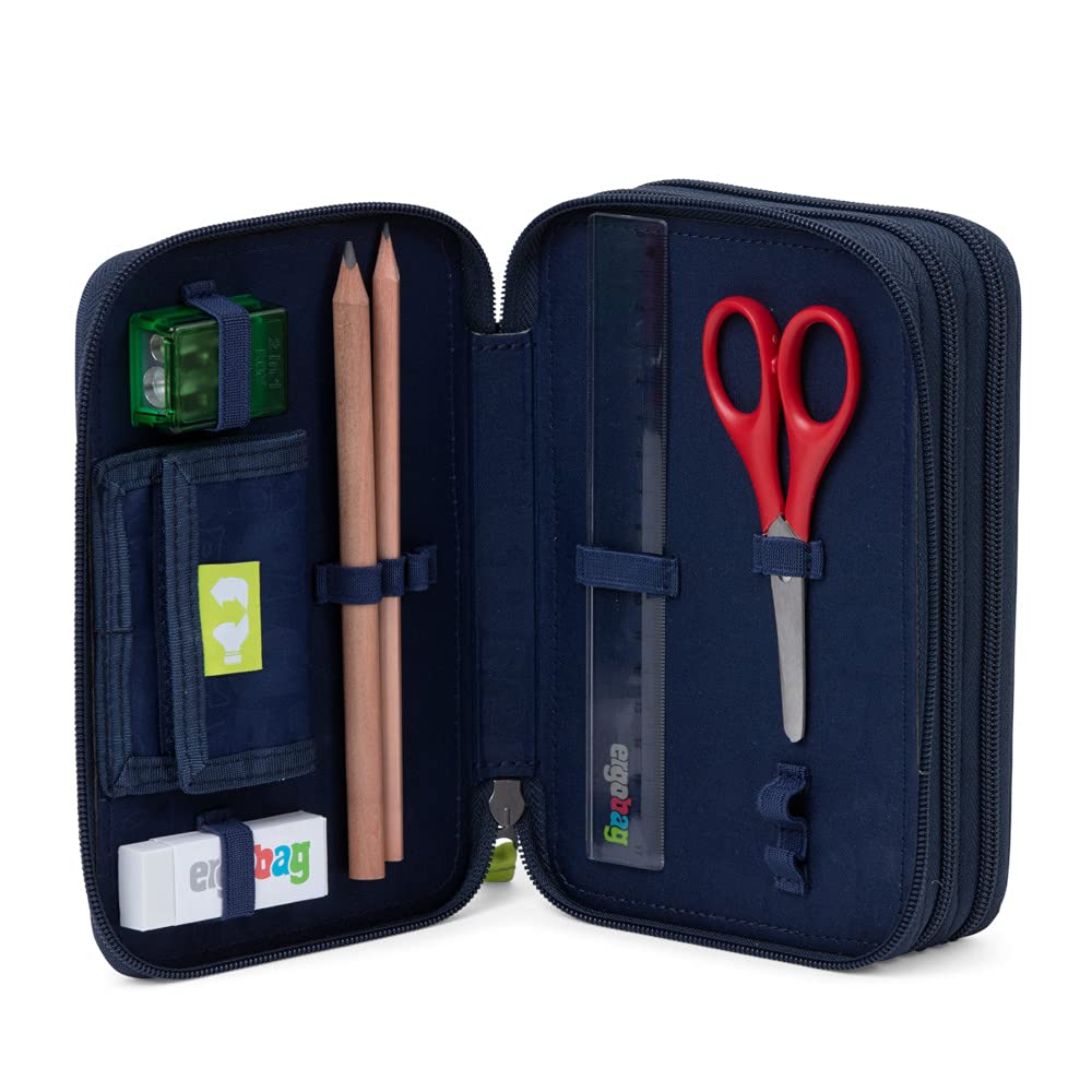ergobag Astuccio maxi | Set da 40 pezzi con matite colorate e pennarelli Lyra, righello, forbici e scomparto per monete, ideale per la scuola