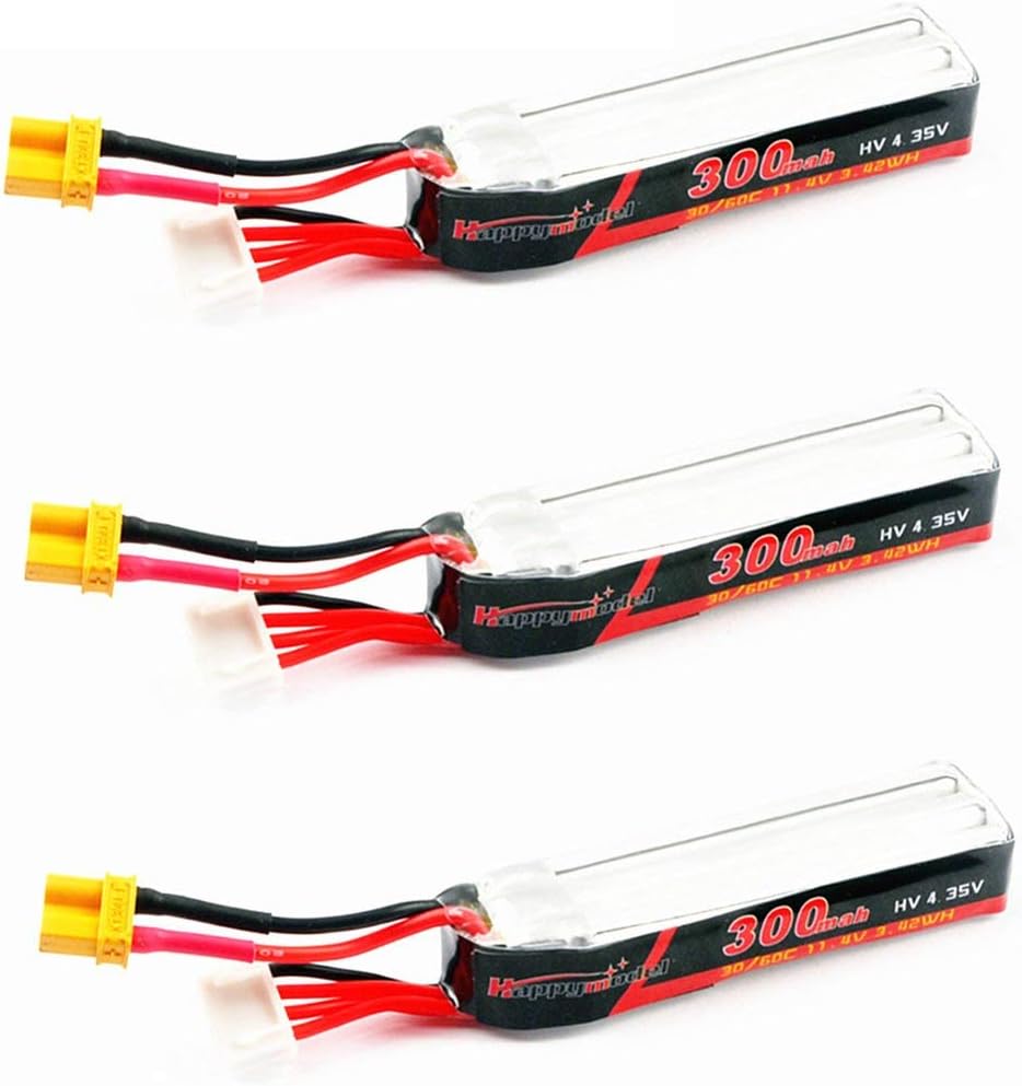 Banbie 3PCS/SET Happymodel 300mAh 11.4V 60C 3S Plug Lipo Battery for Mobula7 HD Sailfly-X URUAV UR85 / UR85HD RC Drone