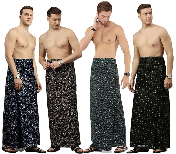 Image of Nandu Brand Men's Cotton Stitched New Printed Lungies - Premium Wear, 2.25 mtr