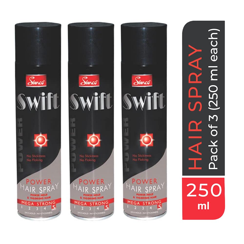 Simco Swift Hair Spray | For All Hair Types | Pack of 3 (250 ml each) | Ideal for Men & Women | Set the Desired Hairstyle