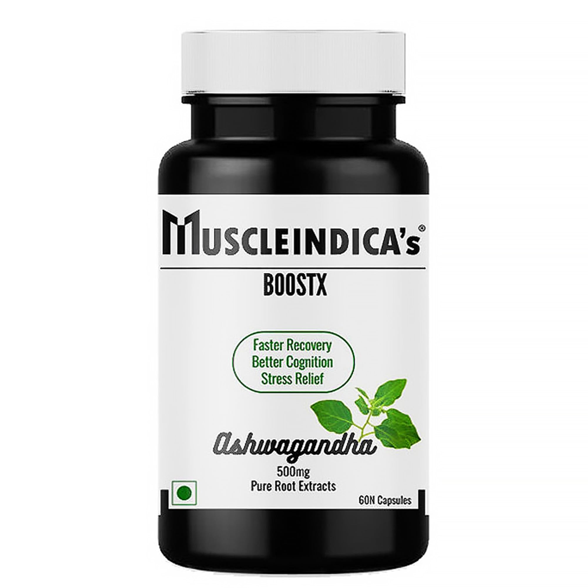 MuscleIndica's BoostX, Pure Ashwagandha Root Extracts, 60 Capsules, 500mg | Withania Somnifera Extract | Boost Focus and Discipline - No Additives or Fillers