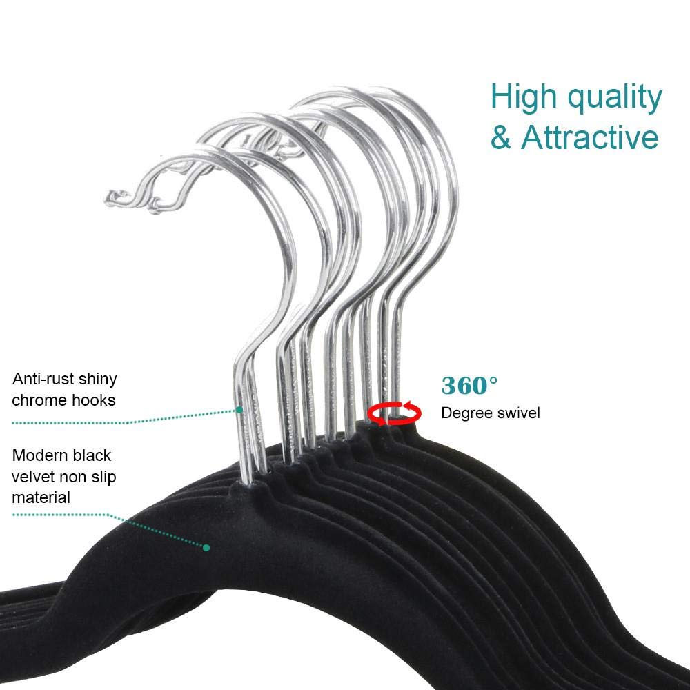 Yaheetech Juego de 50 Perchas Aterciopeladas Perchas Terciopelo Antideslizantes Non-Slip Suit Clothes Hangers para Vestido Pantalón Ropa Colgador Falda Trajes Negro