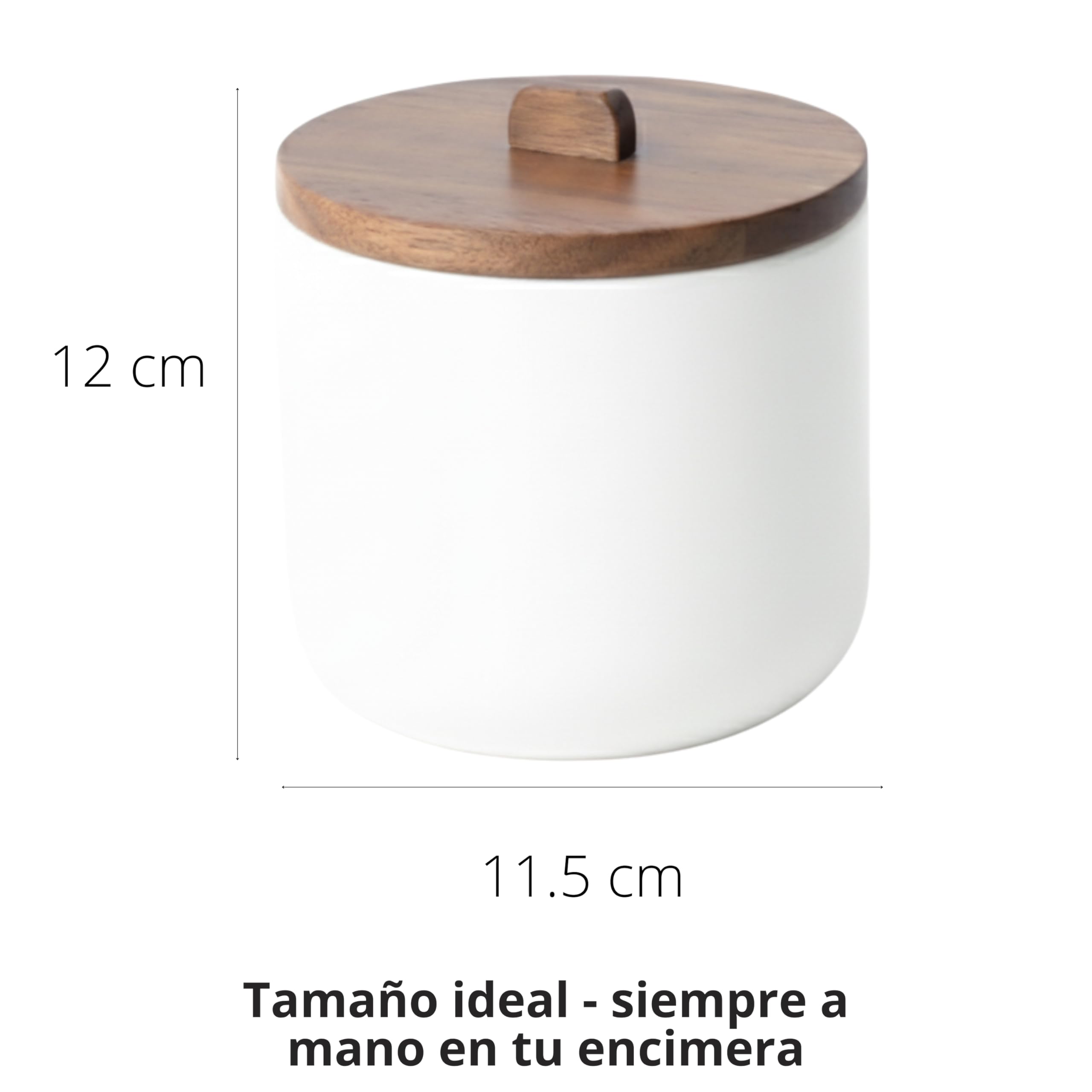 Salero de Cocina de Cerámica CURVE - Bote Hermético con Tapa de Madera de Acacia. Tarro Multiusos para Sal, Azúcar o Especias. Diseño Nórdico Moderno. 11.5 x 12 cm. - Blanco - 4