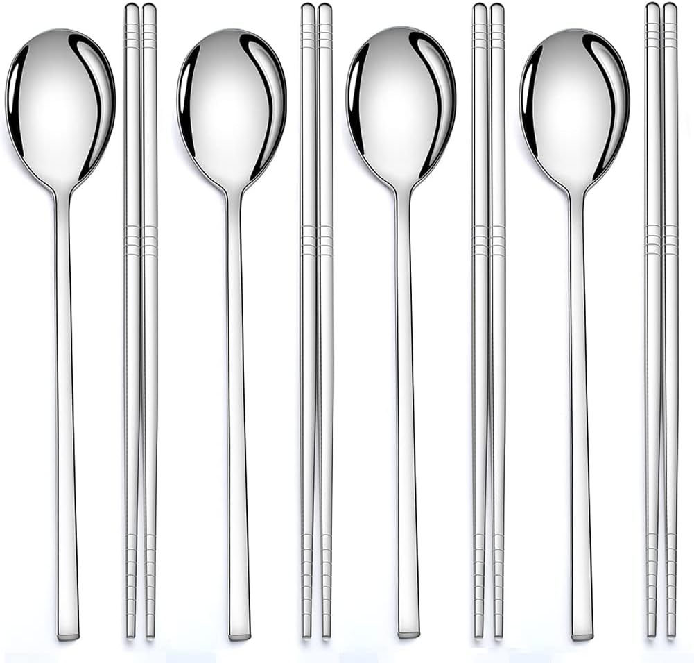 4 Pairs Chopsticks and 4 Spoons Set