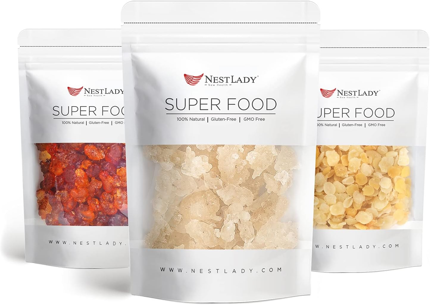 NESTLADY Collagen Collection (Select Organic Pure Peach Gum 150g+Natural Wild Tragacanth Gum “Snow Swallow” 110g+Natural Honey Locust Wild Gleditsia 100g)