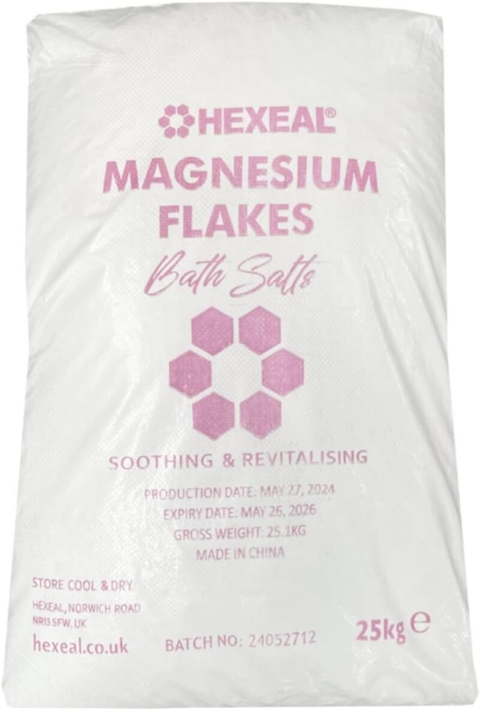 Hexeal Magnesium Flakes 25kg – 25kg Bag of Magnesium Flakes to Soothe Muscles, Joints & Aches – for Bathing, Gardening & Beauty – Household & Commercial Use