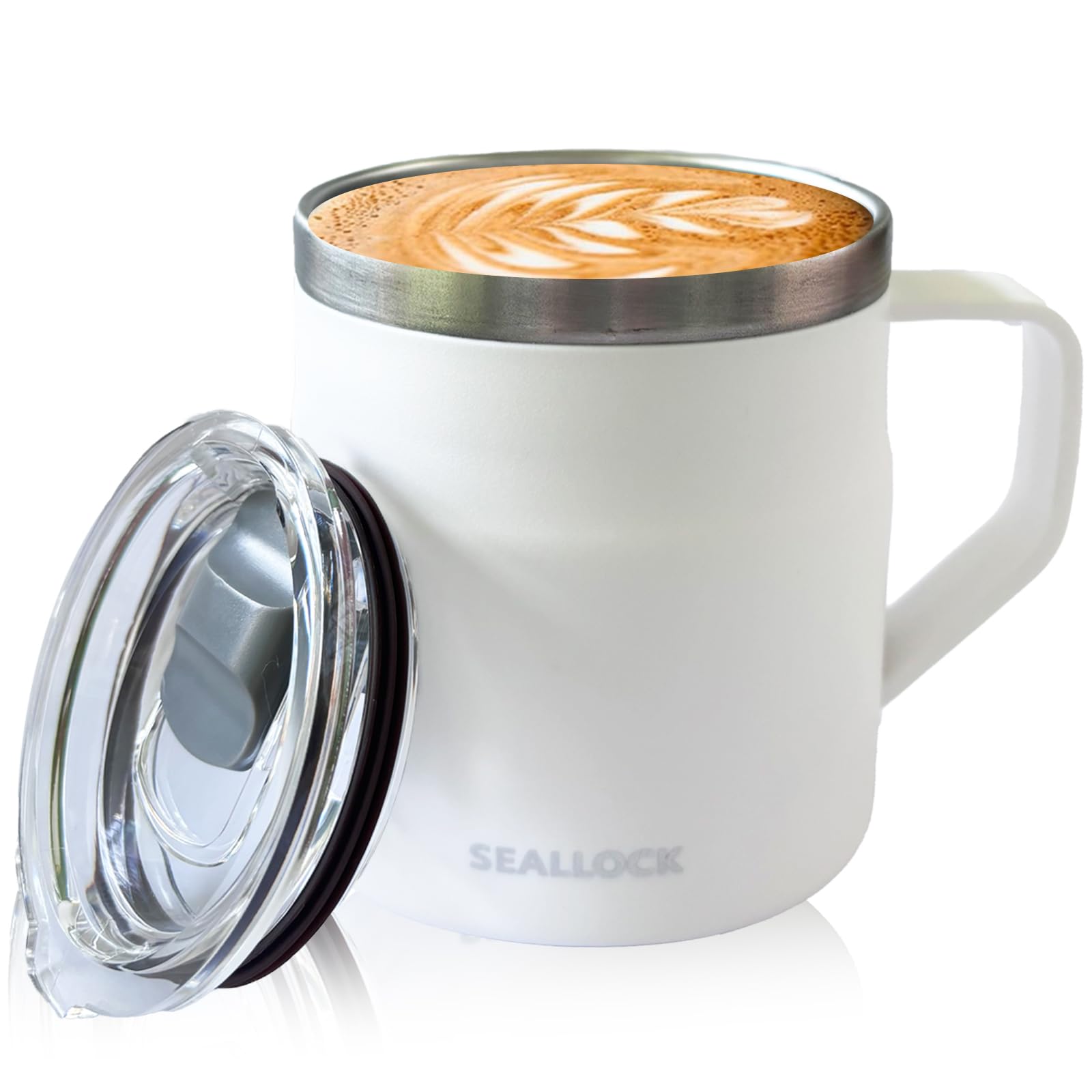 YueXing 450ml Stainless Steel Coffee Mug with Lid and Handle โ Wide-Mouth Easy-Clean Desk Mug for Home or Office(White)