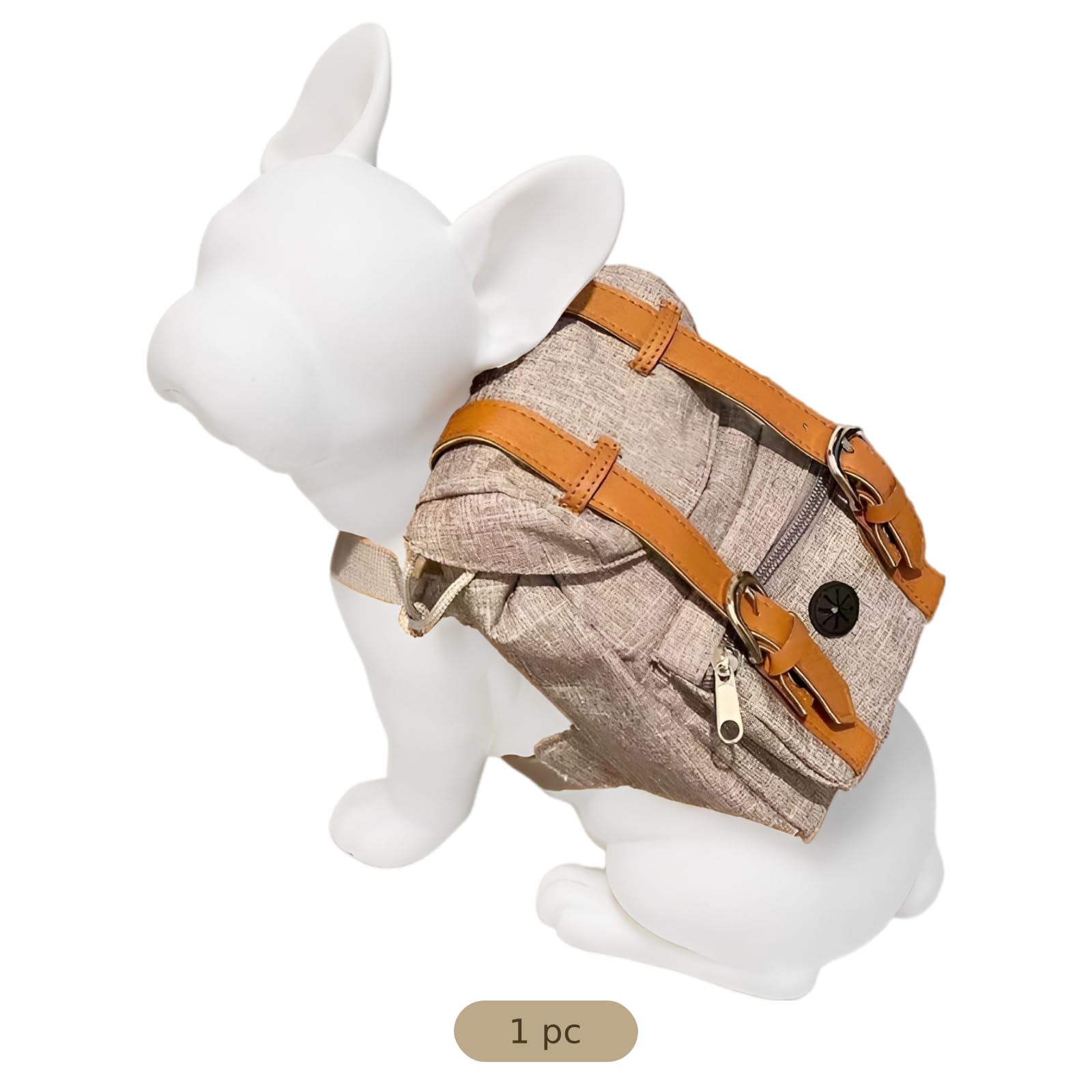 Sac à dos pour chien gris, style vintage, pour chiens de taille moyenne, avec sangles en similicuir, poche latérale zippée, distributeur de sacs à déjections intégré, réglable, 38 x 15 x 1 cm