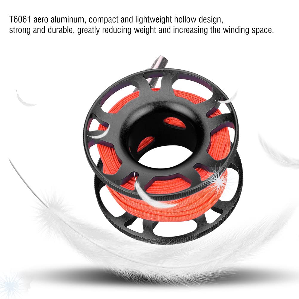 Tauch Fingerspule, Aviation Aluminium Finger Reel Tauchen Scuba Diving Tauchspule Clip Scubaing Spool mit 15m Schnur(Cooles Schwarz)