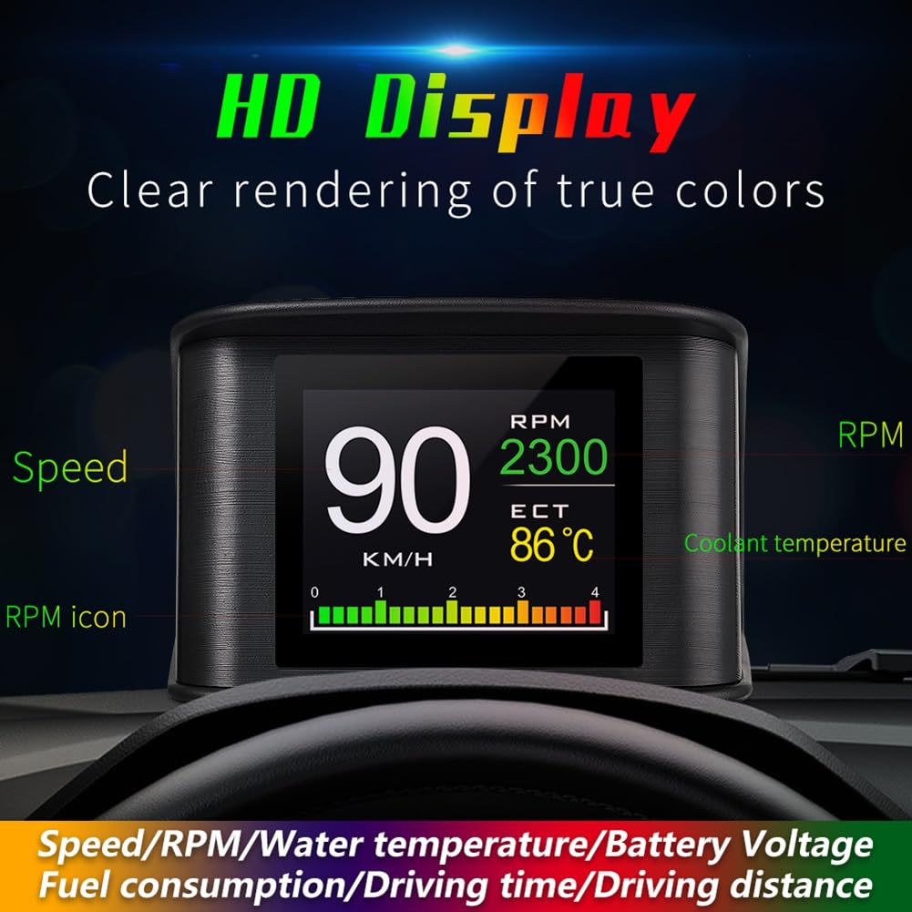 Ordenador de Conducción P10 con Pantalla de Diagnóstico Digital OBD2 A Bordo, Velocímetro, Medidor de Kilometraje y Temperatura.