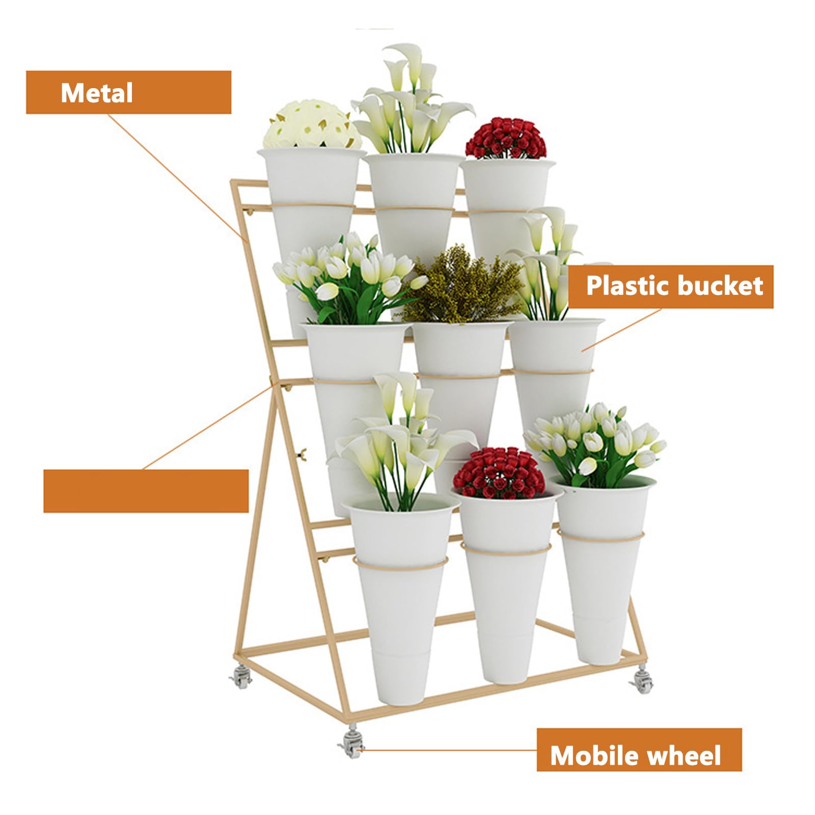 Élégant Support à Plantes d'extérieur en métal sur roulettes, étagère à Fleurs Noire/dorée/Blanche de 100 cm (39,4 po) pour Balcon et Jardin, présentoir à Plantes Polyvalent pour l'intérieur
