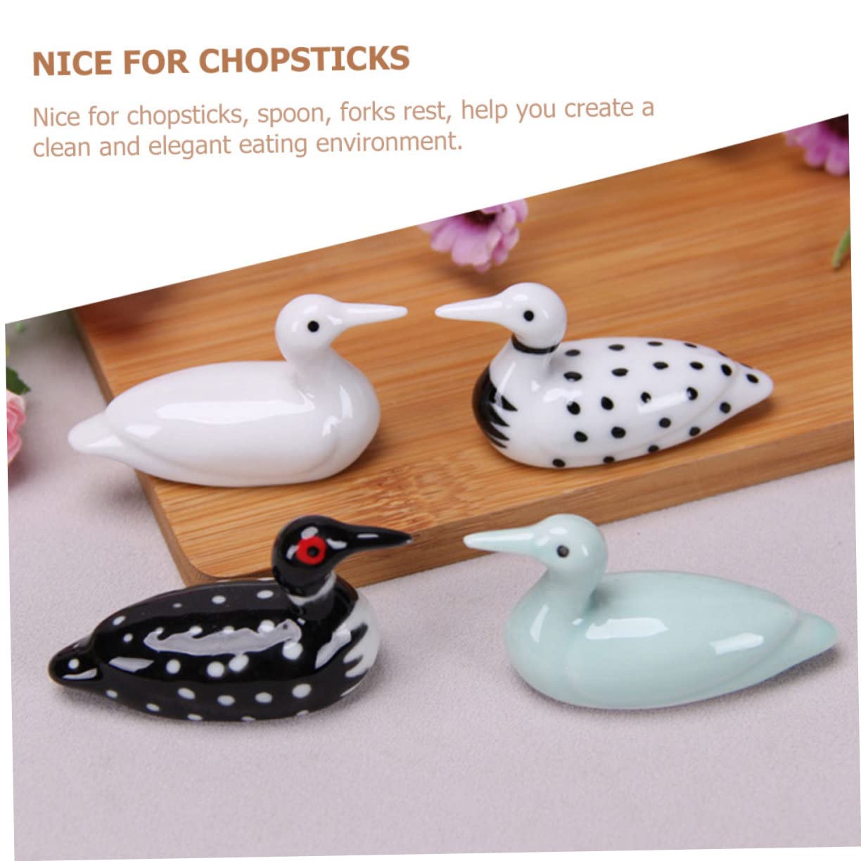 Support de baguettes, support de 16 ustensiles en forme de canard pour le dîner, support de fourchette, support de couverts en céramique, forme de coussin de bureau, motif de cuisine, cuillère noire,