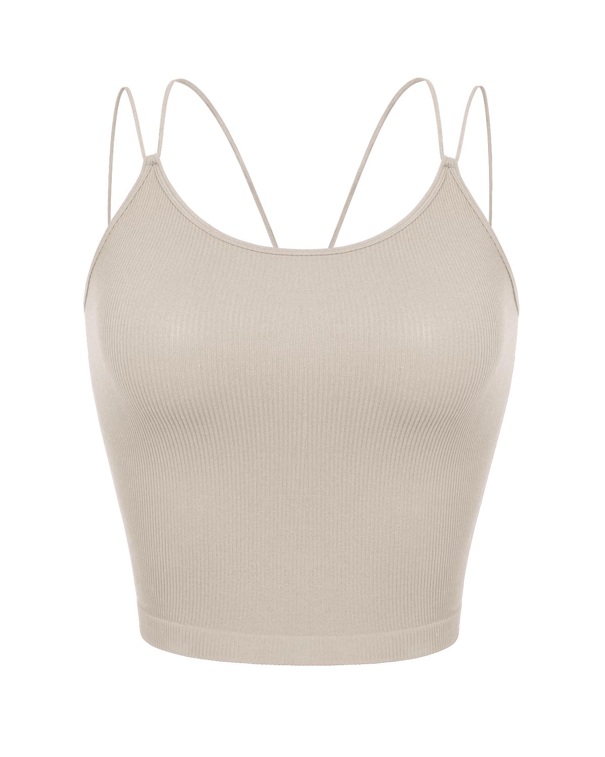 ODODOSWomen's Crop 3-Pack Seamless Double Straps Cropped Tank Tops V Back Ribbed Camisole