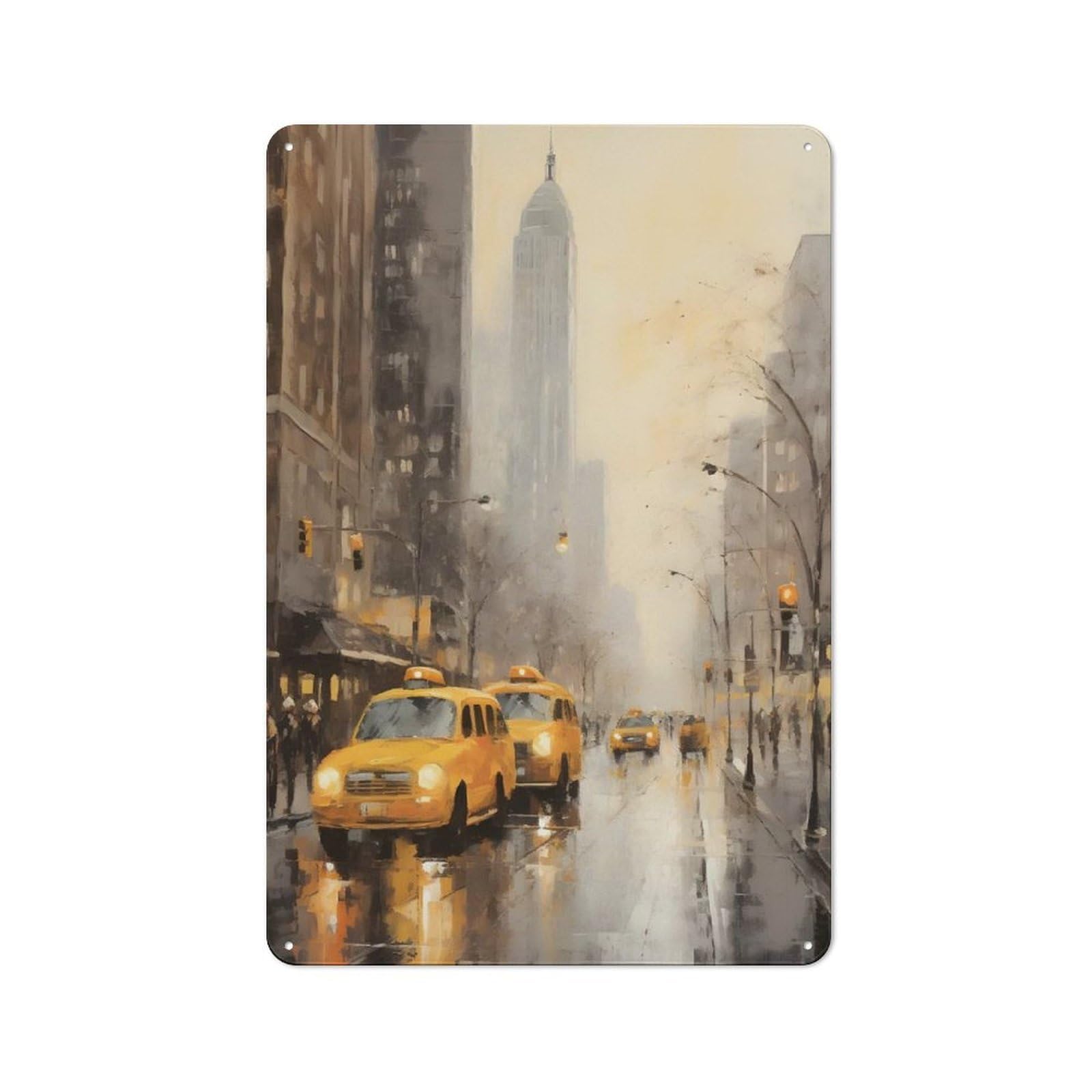 Junmoney Nyc Street Scene Nostalgic Decorative Tin Plaque 30X20cm, Classic Pub Decor For Diner, Restaurant, Shed Or Kitchen