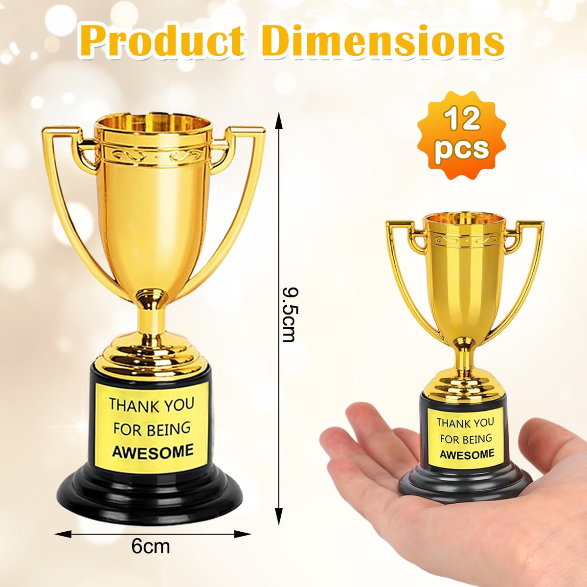 12 Pezzi Mini Trofei Oro Premio Trofei Mini Trofeo d'oro in Plastica Coppe per Piccoli Trofei in Plastica Dorata Mini Trofeo Oro per Feste, Celebrazioni Sportive, Premi in Classe