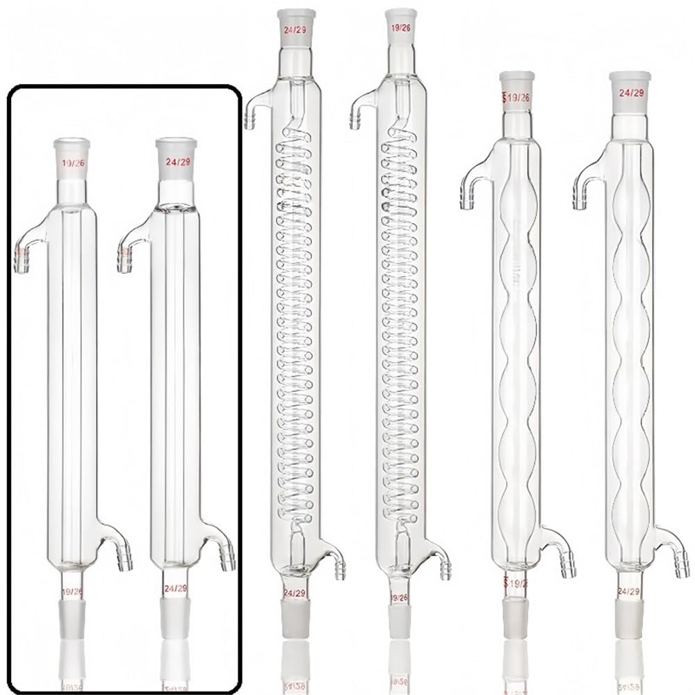 Borokrzemowa kolumna kondensatorowa prosta 300-600 mm, połączenie 14-29 x 2, kondensator rurowy z przyłączem do eksperymentów (H300 x 19 x 19 mm)