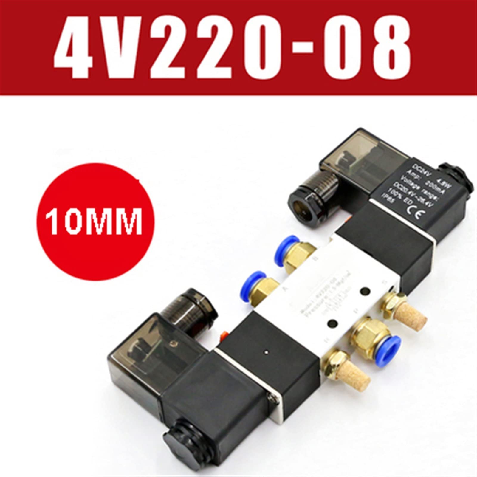 Zawór elektromagnetyczny 220 V pneumatyczny 4V220-08 powietrze 5-drożny 2 pozycje 1/4quot; stop cewki wewnętrzny DC 12 V elektryczny 24 V AC 110 V 1 szt. (W złączki 10 mm, 5 V)