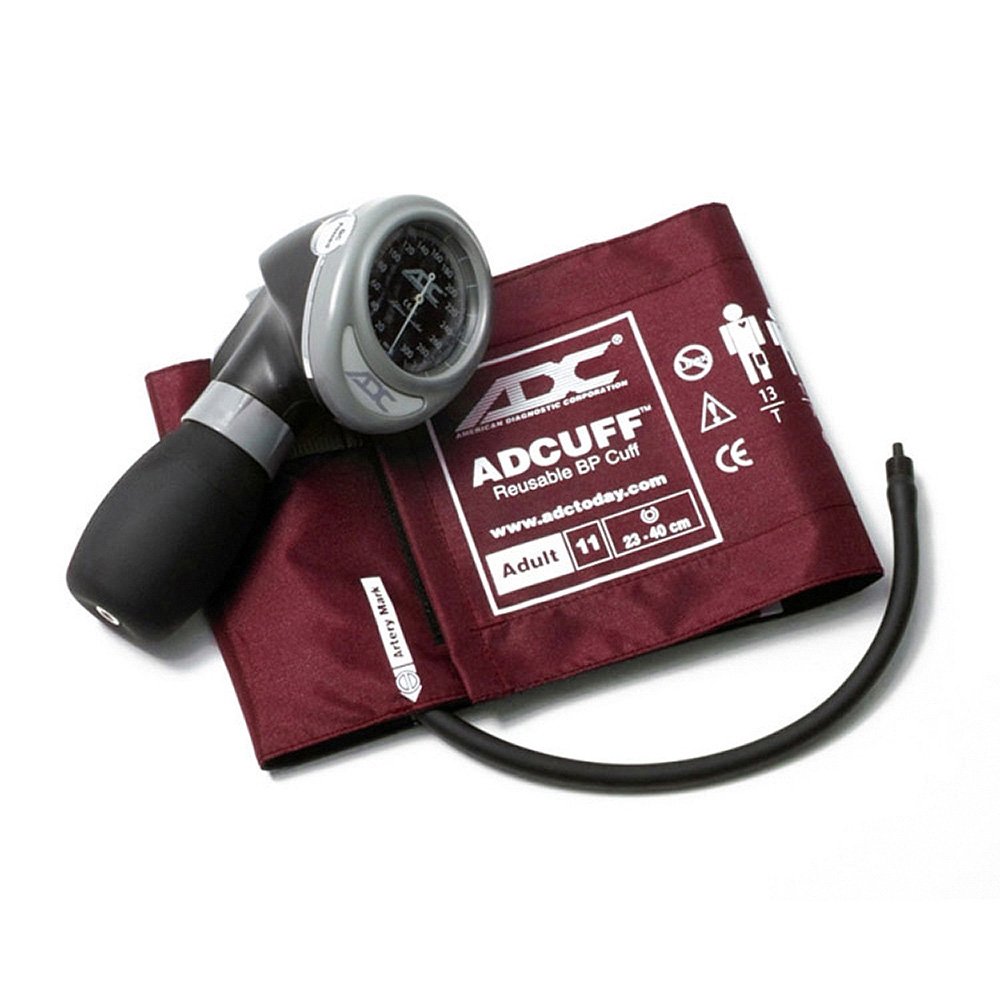 ADC Diagnostix 703 Palm Style Aneroid Sphygmomanometer with Adcuff Nylon Blood Pressure Cuff, Adult, Burgundy