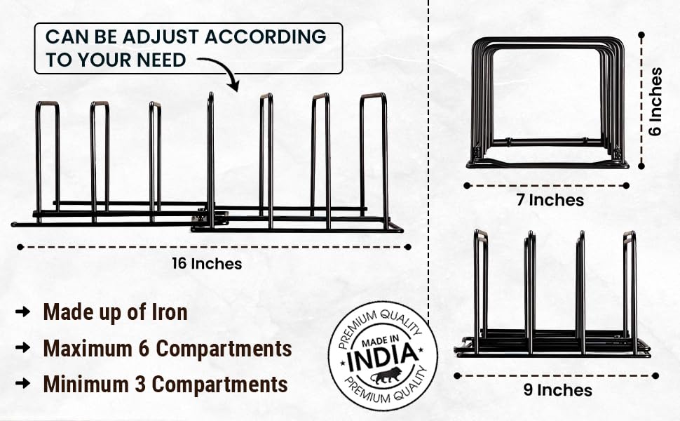 Image of C01reative in Innovation Alloy Steel Plate Rack with 5 Sections and Anti-Rust Powder Coated (Black) (8 inch)