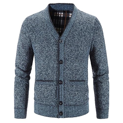 Men's Cardigan Sweater Button Down V Neck Casual Fashion Long Sleeve Solid Ribbed Sweater Fall Winter Thermal Outwear