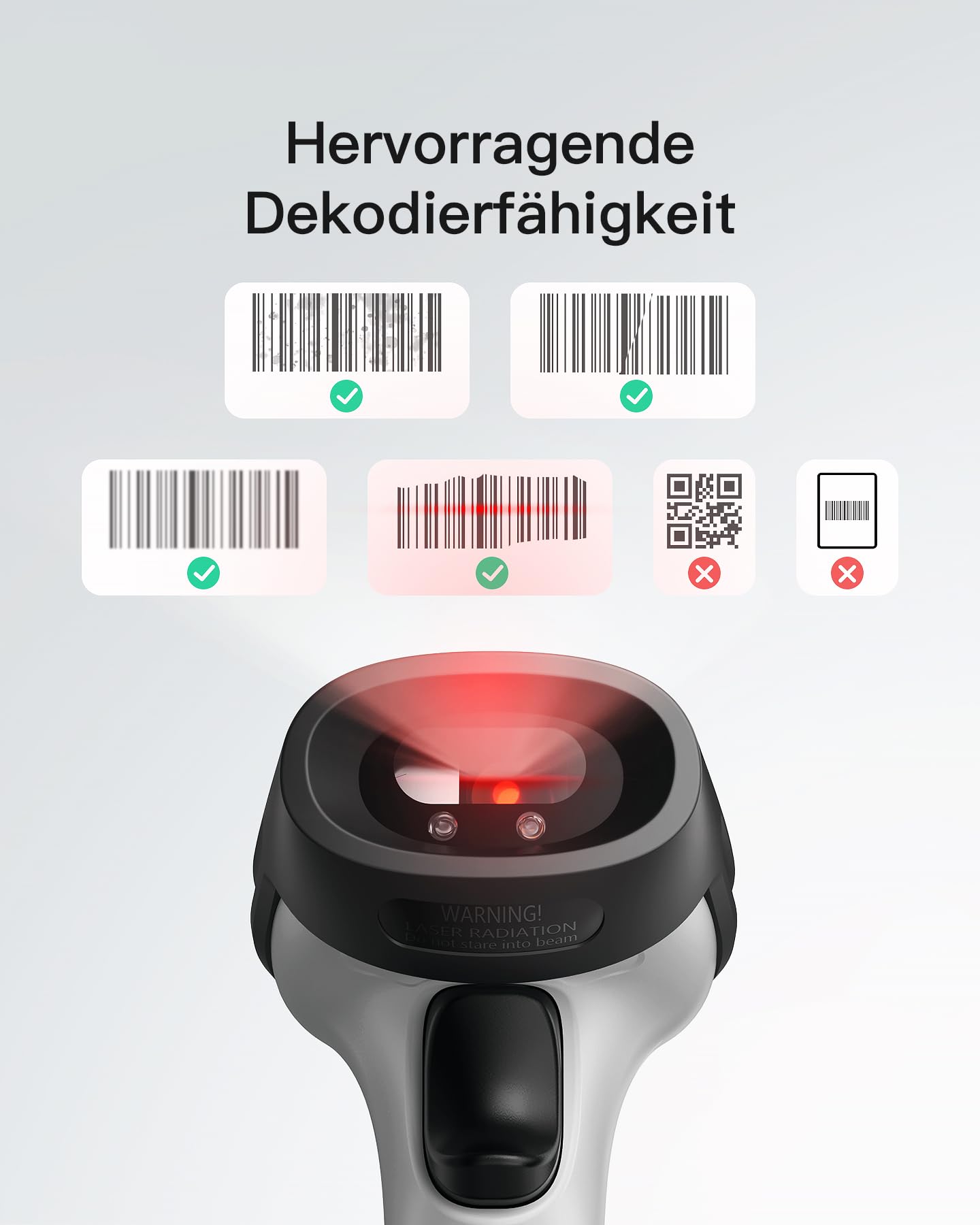 Inateck BCST-70 Bluetooth Barcode Scanner, Kabellos, 180 Tage Standby, 35m Reichweite