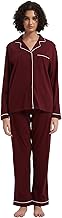 GLOBAL Pyjama Set for Women Long Sleeve Sleepwear Notch Collar Button Down Nightwear Soft Pjs Lounge Set