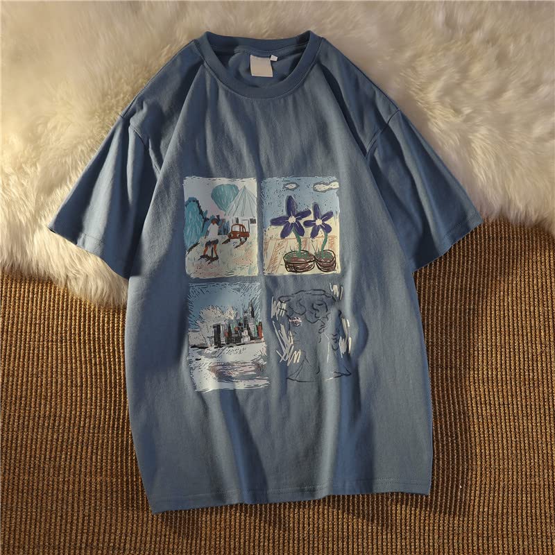 Women Vintage Short Sleeve T-Shirt Summer Print Oversized Tee Harajuku Japenese Streetwear Aesthetic Indie Pullover Top4