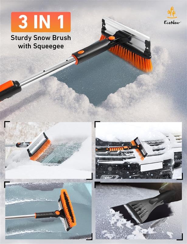 Image of EcoNour 49 inch Extendable Squeegee Snow Brush and Ice Scraper for Windshield | For Car Windows | 270 Telescopic Snow Broom with Pivoting Squeegee | Heavy Duty Car Snow Removal Tool for SUV, Truck & Car