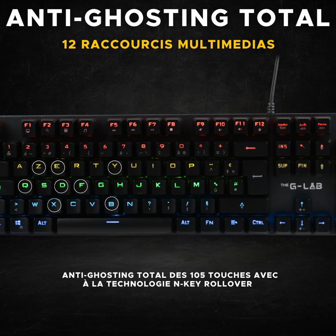 The G-Lab Keyz Carbon Ex - Clavier Mécanique Azerty Switch Bleu - Clavier Gaming Rétroéclairage LED RGB, Anti-ghosting Total, 12 Touches multimedias - PC/PS5/Xbox - New (Keyz Carbon Ex)