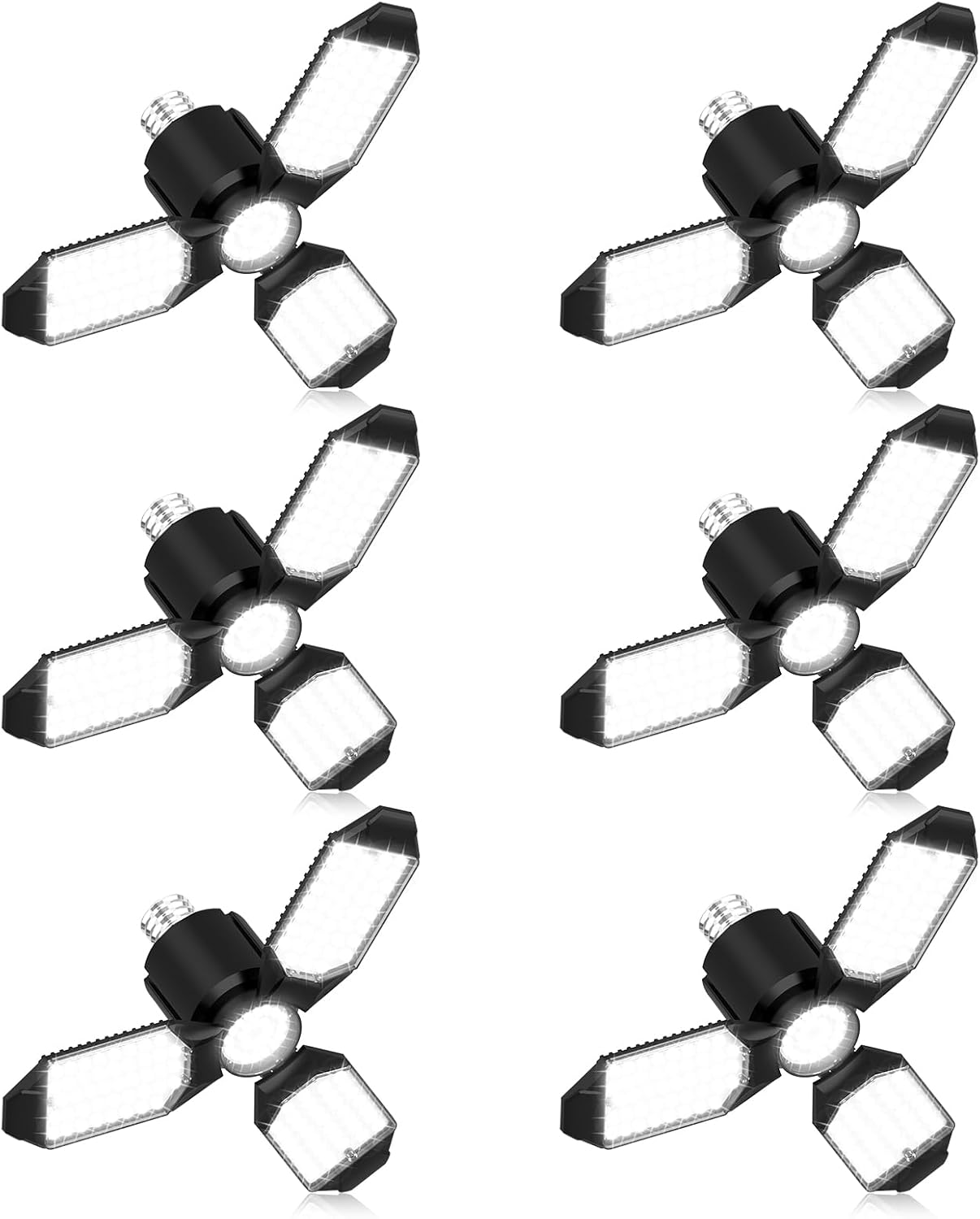 LED Garage Light Bulbs 6 Pack, 8000LM Shop Lights with 3+1 Deformable Panels, 6500K Screw in Ceiling Lights for Garage, Workshop, Workbench, Basement