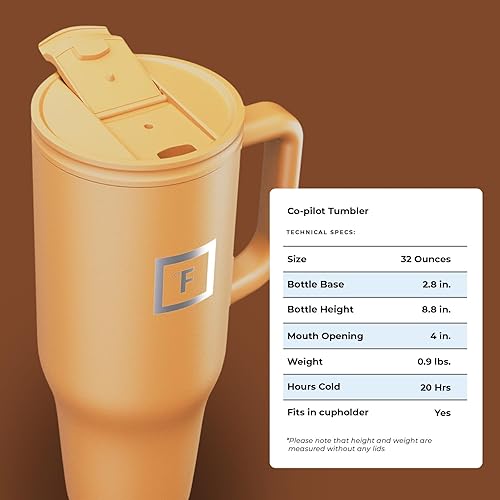 Miniatura 43 de IRON °FLASK Co-Pilot Taza térmica con popote y tapas abatibles, botella con asa para bebidas calientes o frías, a prueba de fugas, para agua o café