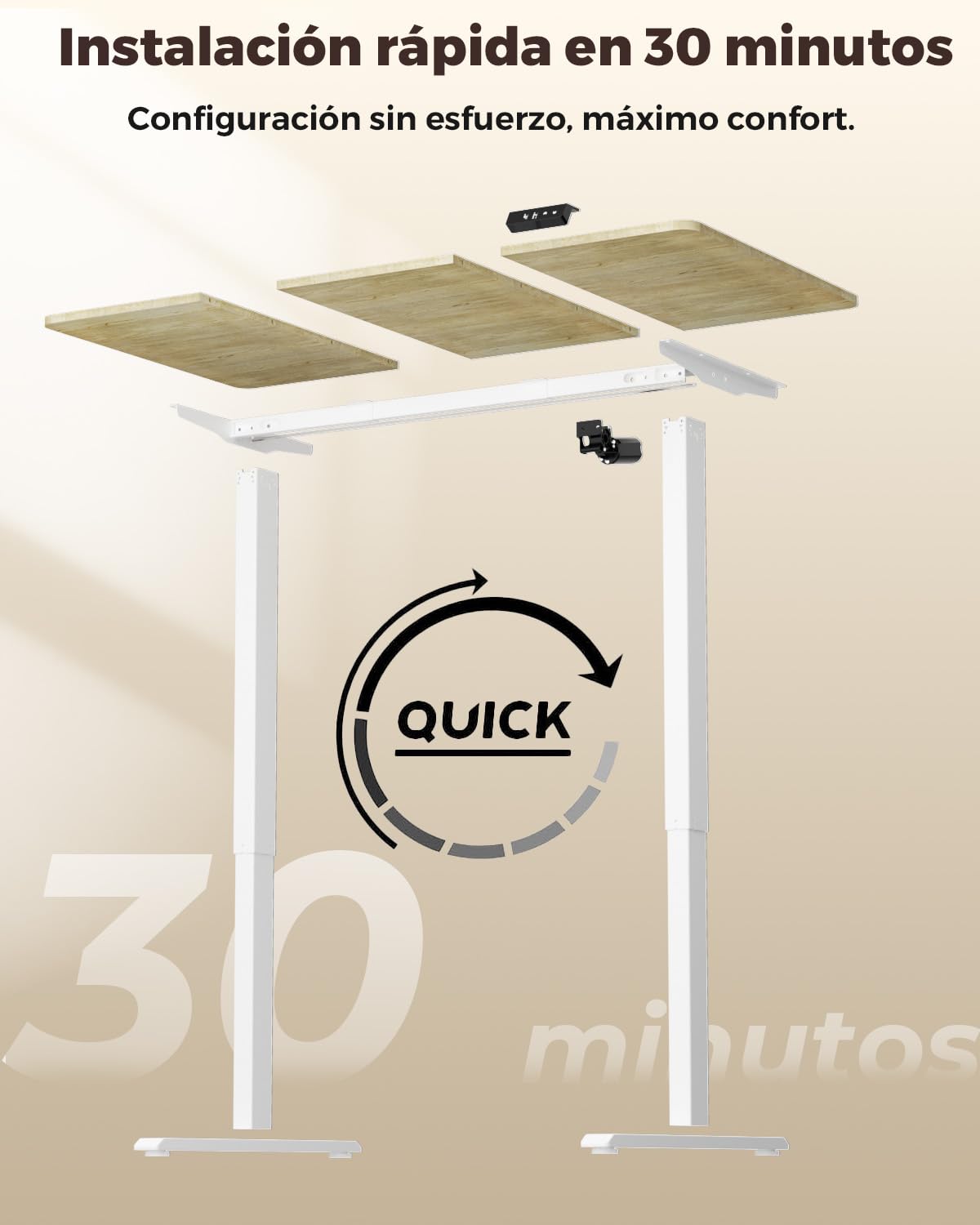 Escritorio Elevable Eléctrico, Mesa de Trabajo Ajustable en Altura, Mesa de Oficina en Casa con Tablero Ensamblado, 100 x 60 cm, para Trabajo, Redacción, Juegos, Blanco