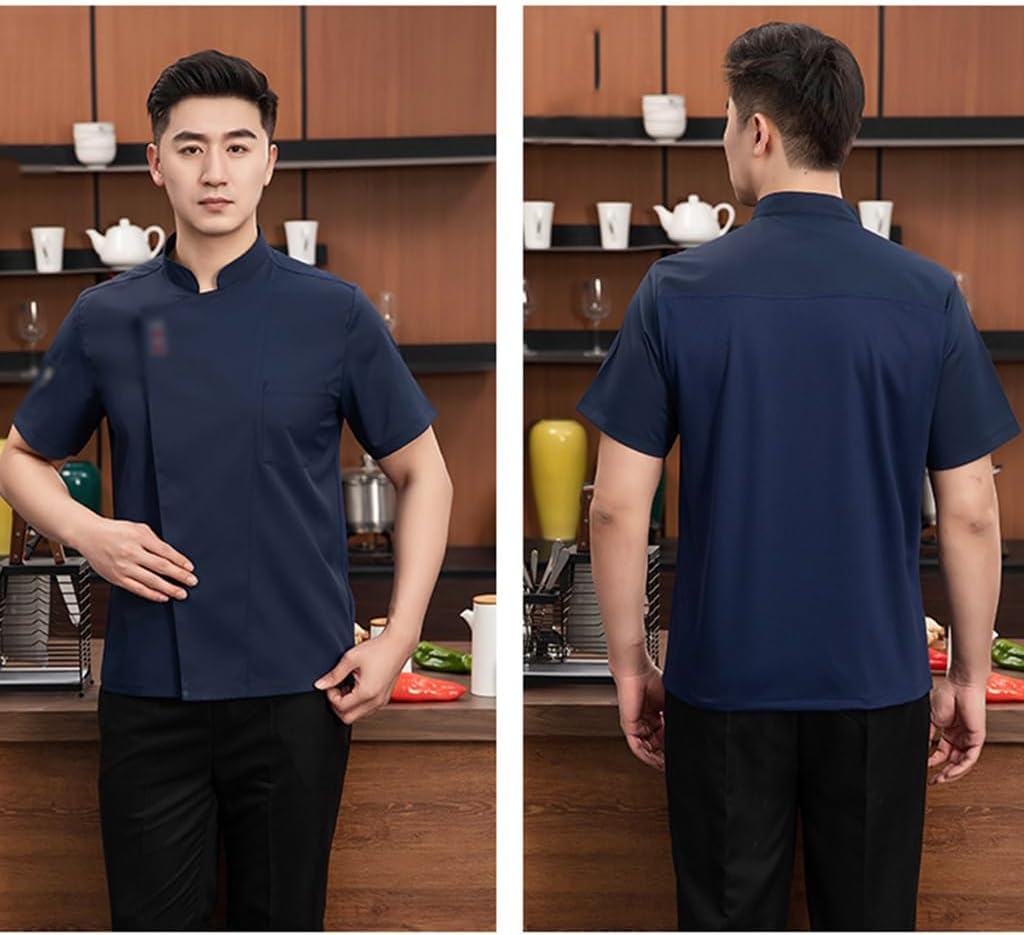 Chef Coat Jacket Short Sleeve Kitchen Work Uniform Summer Breathable Shirt for Food Service, Bakers Culinary