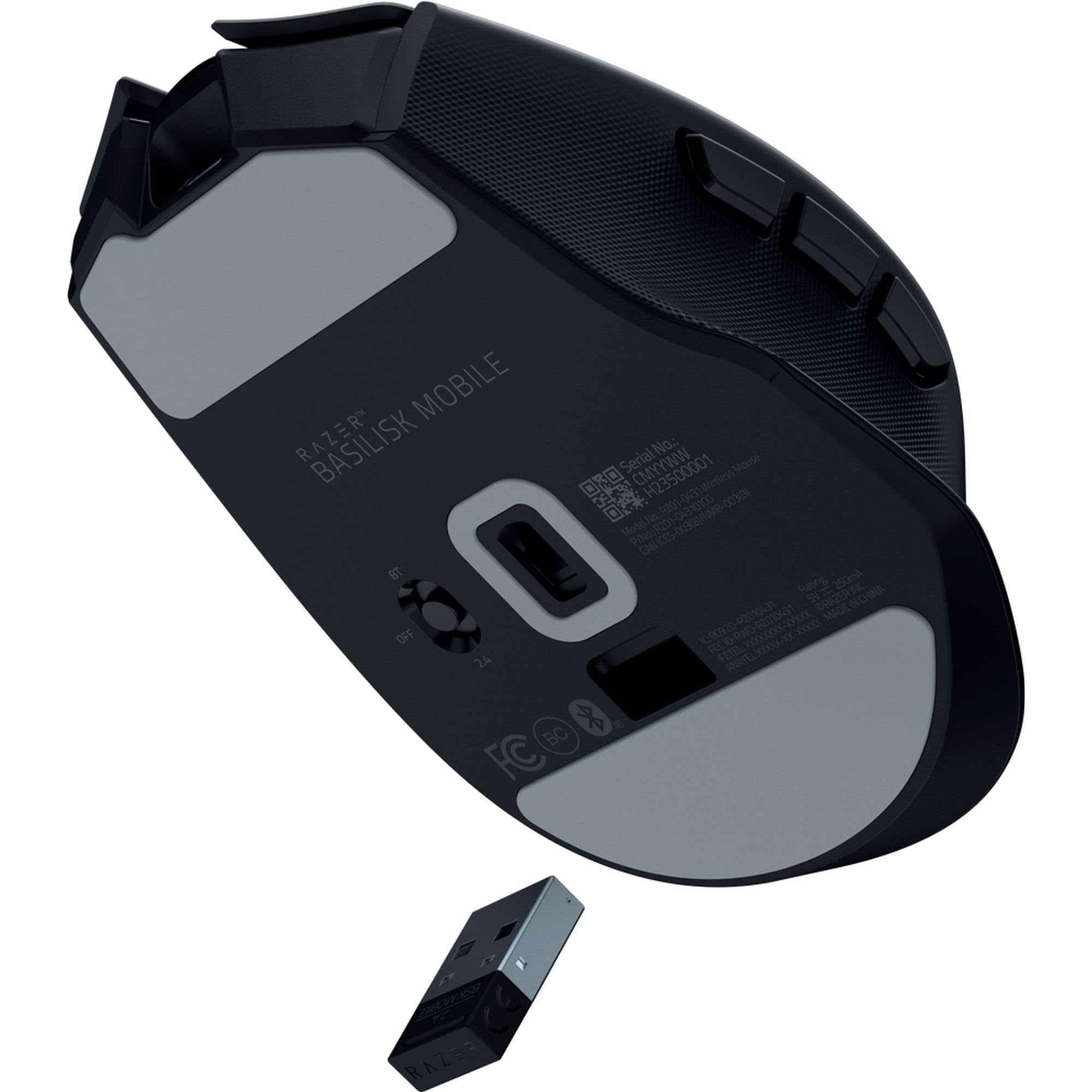 Razer Basilisk Mobile - mała przenośna ergonomiczna bezprzewodowa mysz do gier - AI Prompt Master - czujnik Focus X 18K (łączność w trzech trybach, do 105 godzin) Czarny