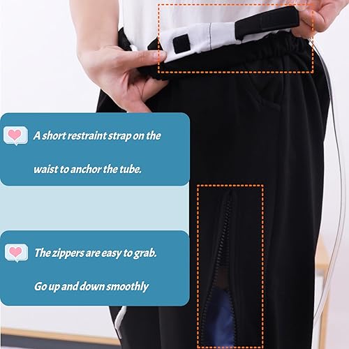 Miniatura 4 de Pantalones con soporte para bolsa de orina, pantalones recortados con 2 bolsillos para bolsas de drenaje de orina, Negro