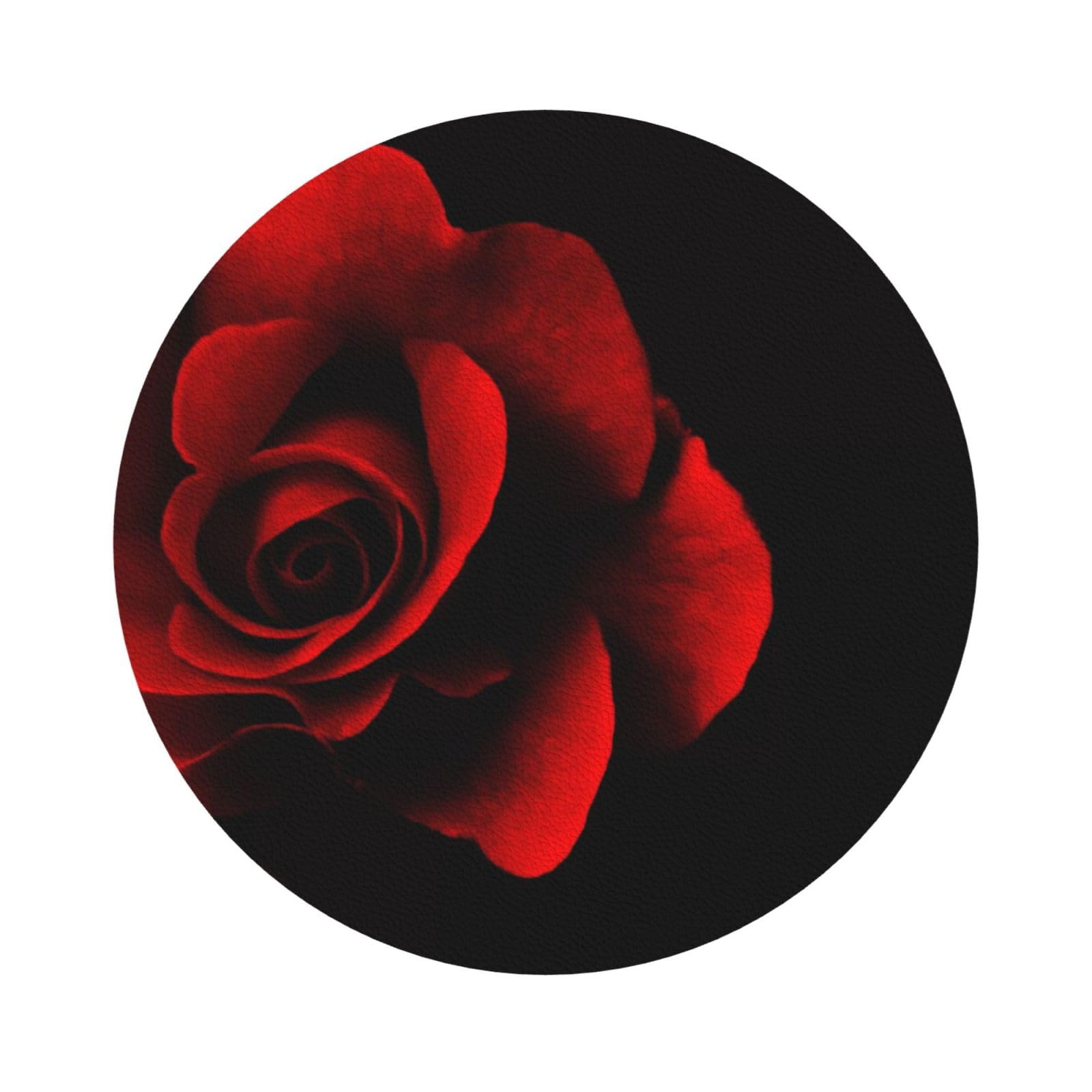 Red Rose PU Leather Coasters Set of 6 Round Drink Coasters