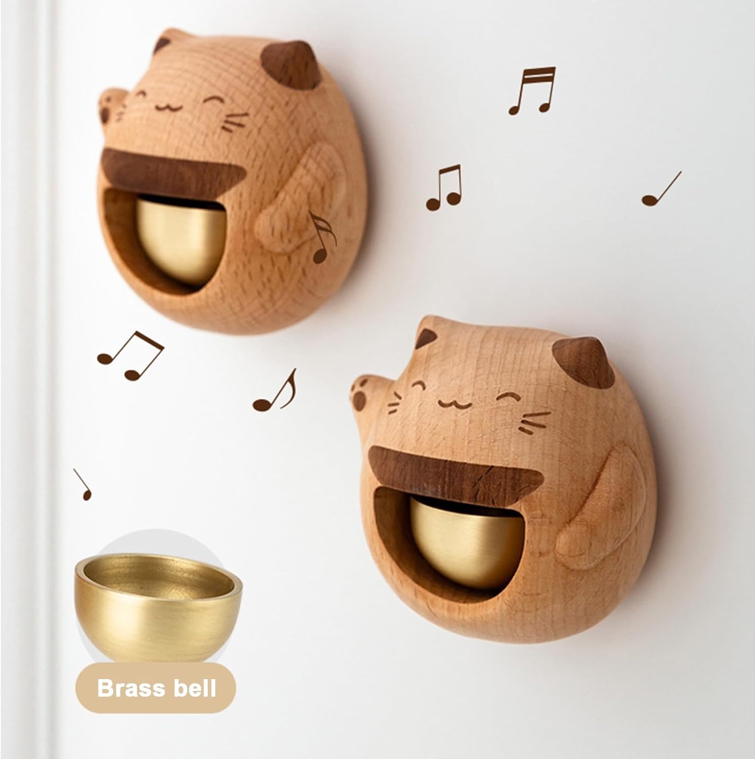 Cat Chime Bell, Shopkeepers Bell for Door Opening, Hanging Decoration for Entrance, Self Adhesive Wood Doorbell for Door Wall Store Wardrobe Decor