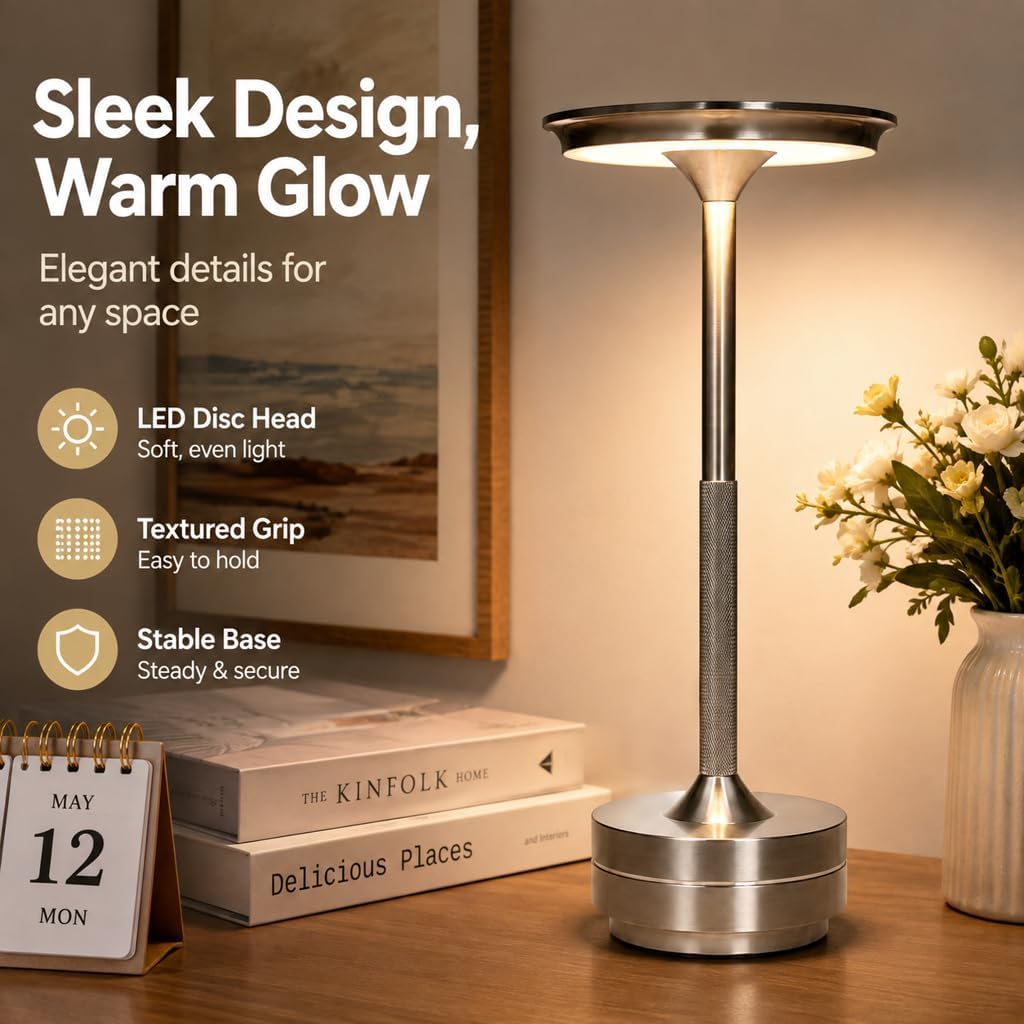 Cordless Rechargeable LED Table Lamp, 11.5 inches Modern Portable Desk Lamps 3 Colors Adjustable Brightness, 2600 mAh Battery Powered Table Light for Bar Restaurant Dining Silver 2Pcs image 2
