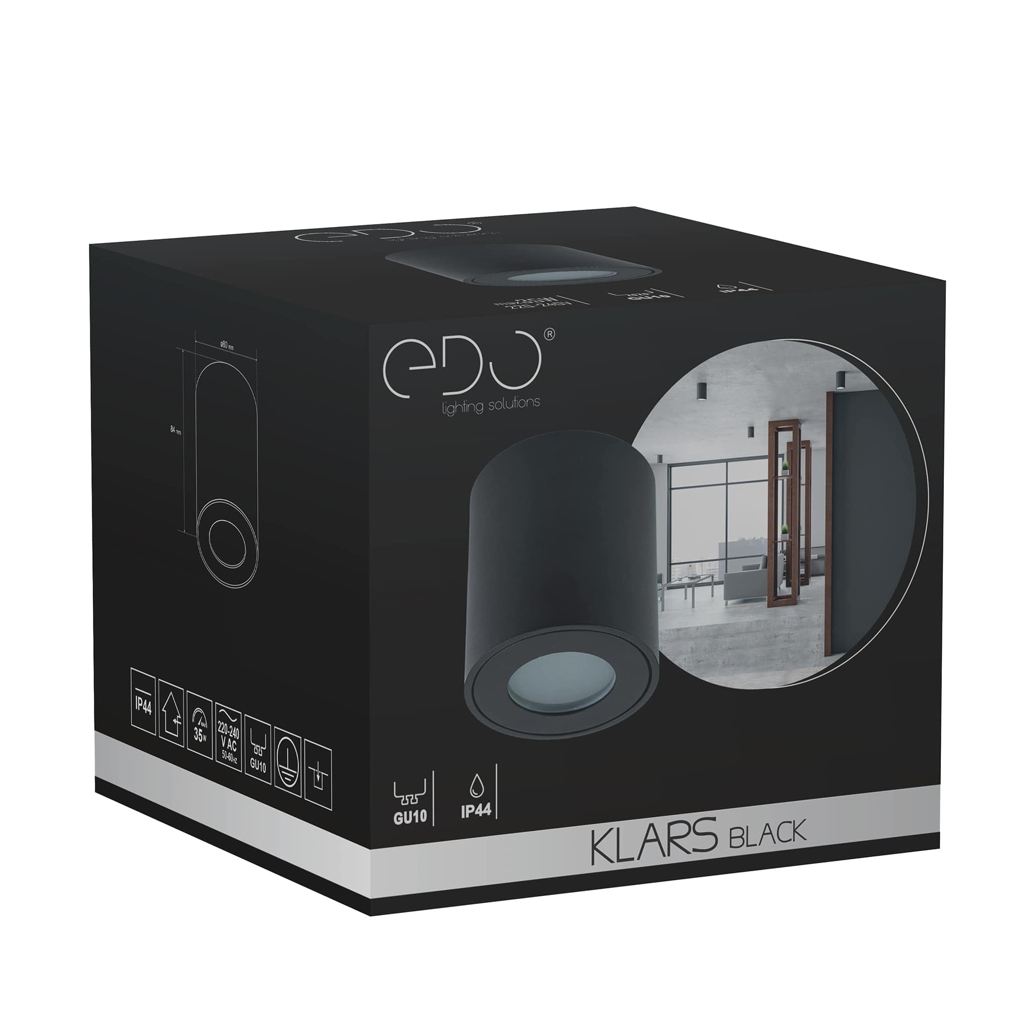 EDO Faretto Soffitto GU10 Negro - Foco de Techo KLARS Ø80×84 mm Redondo - Plafón de Superficie Hermético IP44 de Aluminio – Lámpara de Techo – Downlight para Baño – Spot sin Bombilla GU10