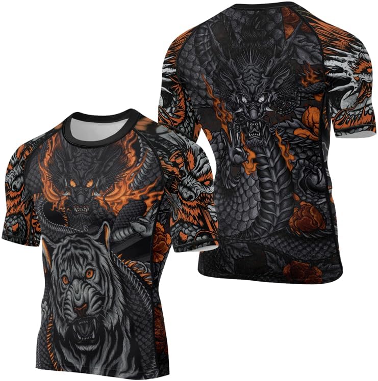 Miniatura 1 de Dragon - Camisa de compresión de manga corta para hombre, capa base, ajuste de piel, protección contra erupciones para MMA BJJ, Jiu Jitsu
