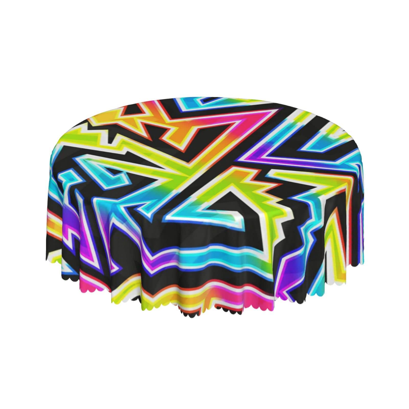 Lsjuee Rainbow Neon Geometric Round Tablecloth 60 Inch Printed Washable Tablecloth for Dining Party Holiday Fall Home Decorative