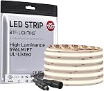 BTF-LIGHTING FCOB COB LED Bande 4000K Super Bright 1957LM/M 10M 2400LED Blanc naturel 24V UL Élevé Lumen CRI 90+ Dimmable LED lumière pour la chambre à coucher du Cabinet Home Intérieur Décor(Aucun contrôleur & Adaptateur)