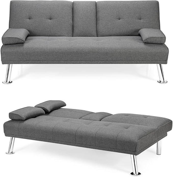 KOMFOTT Upholstered Futon Sofa Bed, Linen Futon Sofa Couch with