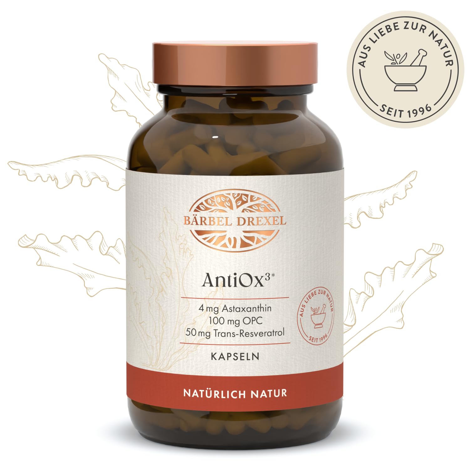 BÄRBEL DREXEL AntiOx³ Kapseln mit 3-fach Power: Astaxanthin, OPC und Trans-Resveratrol nach dem Vorbild der Natur (30 Stk) optimiert mit Vitamin C und E Naturheilkunde ohne unerwünschte Zusätze