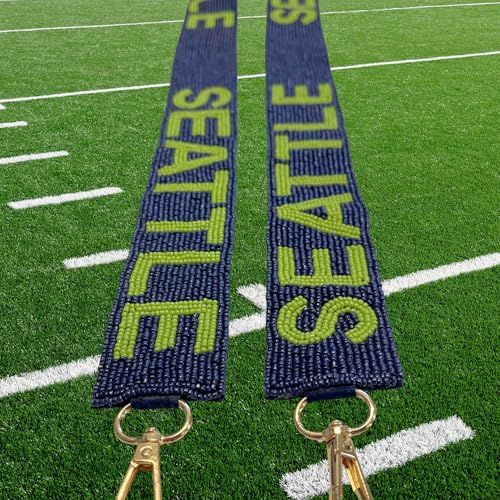 Seattle Blue Beaded Purse Strap Green Letters 49” Length Pro Football Stadium Approved Clear Bag Sea Hawks Gold Hardware Sports Division West2