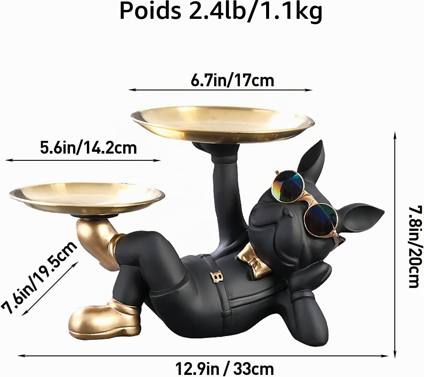 Statue Bulldog Tray, Entrée Couloir Vidant la Poche Sculpture Décorative en Résine Bulldog Français, Noir
