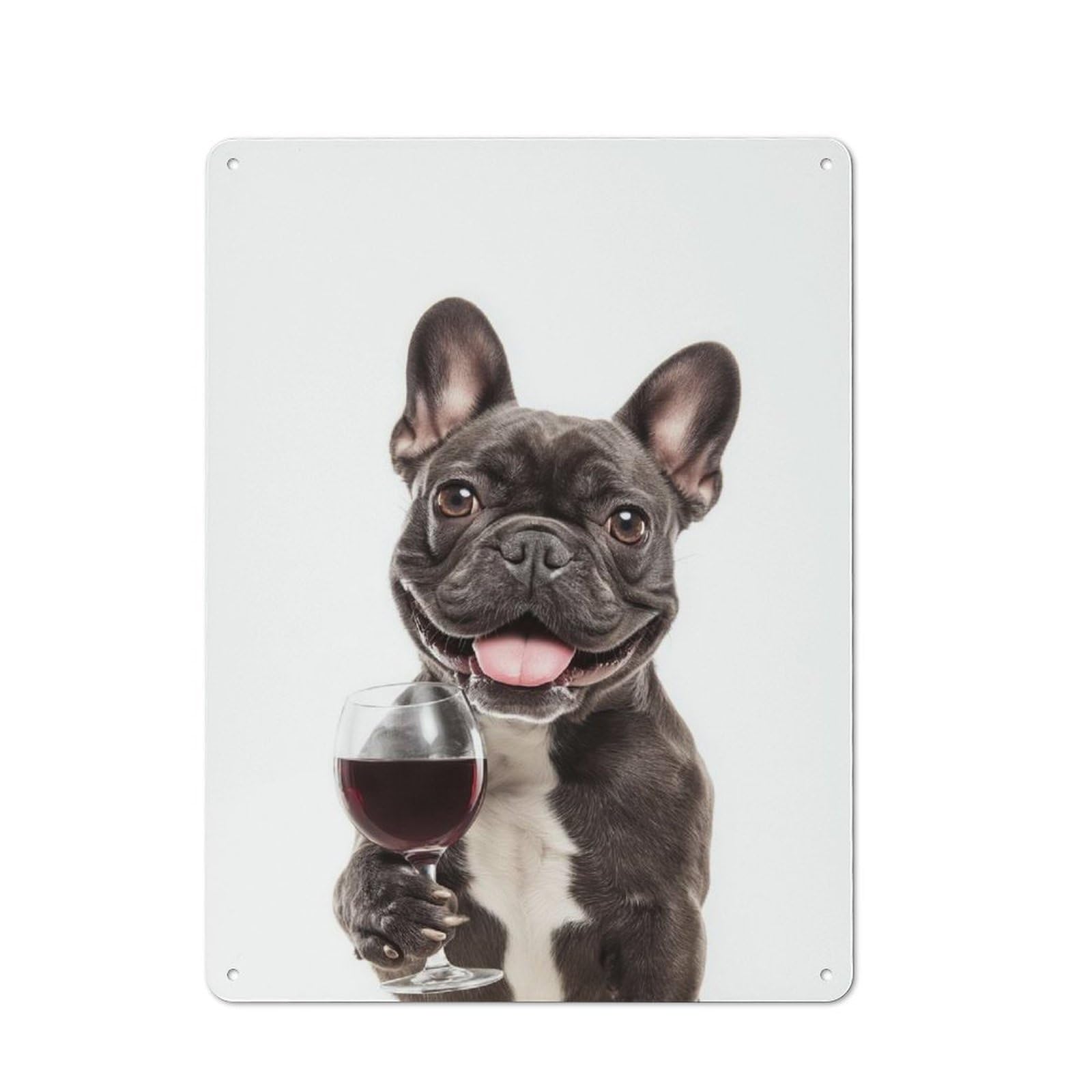 Junmoney French Bulldog With Wine Glass Retro Metal Plaque 40X30cm For Lounge Or Reading Corner, Suited To Lounge Decor Fans