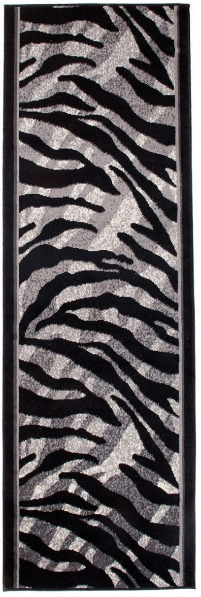 TAPISO Dream Teppich Läufer Flur Brücke Modern Zebra Streifen Tier Muster in Creme Grau Schwarz Korridor Wohnzimmer ÖKOTEX 80 x 320 cm
